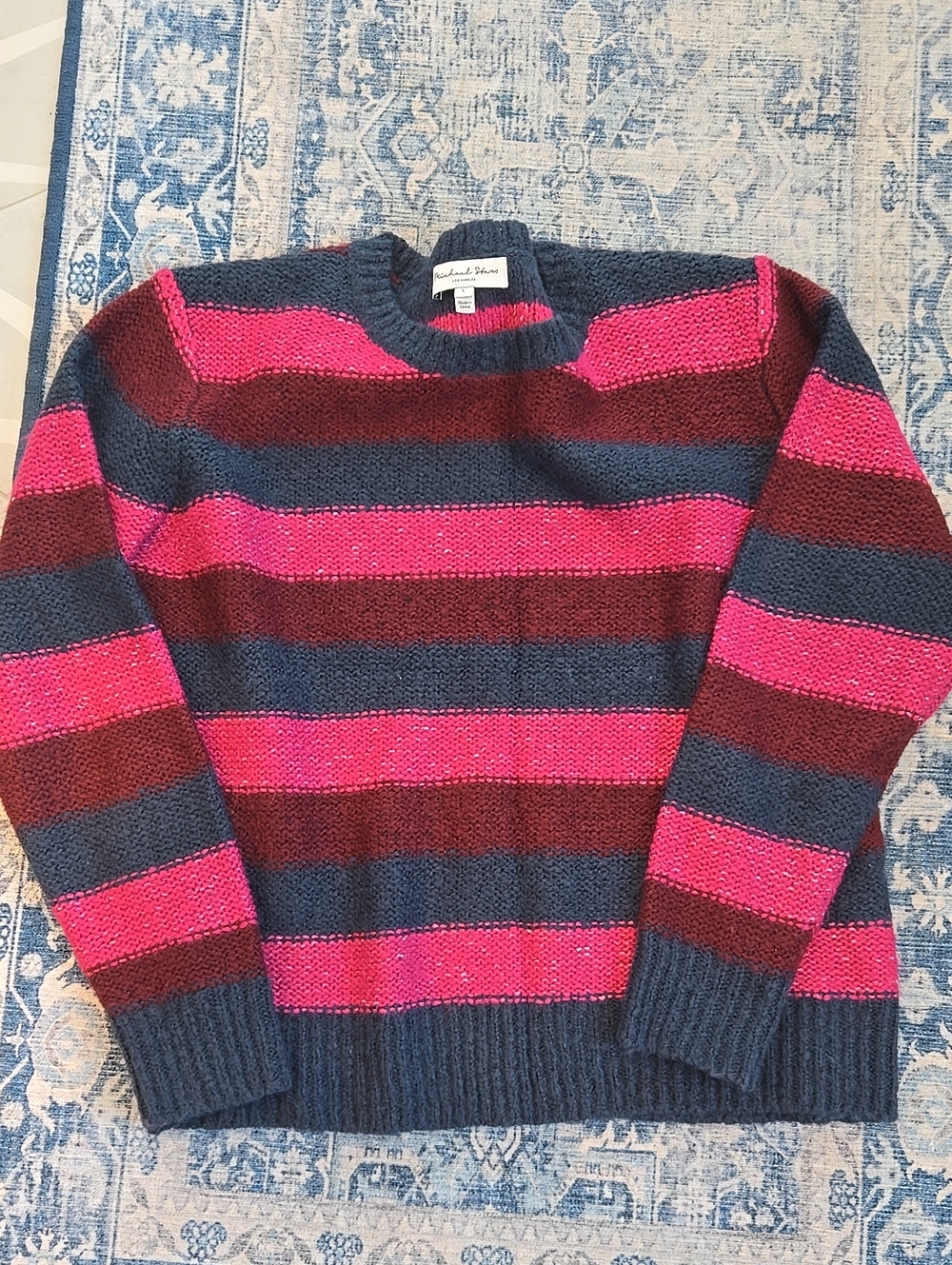 Michael Stars navy, hot pink, burgundy striped sweater
